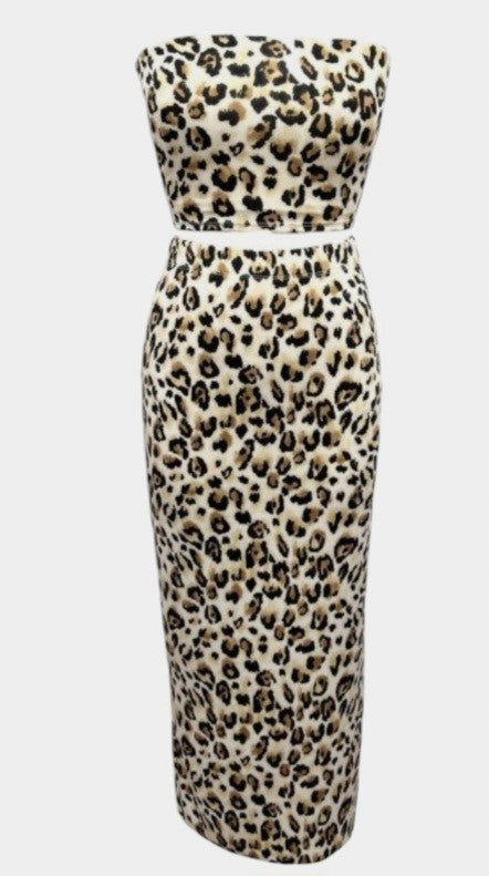 Leopard Print Strapless Skirt set