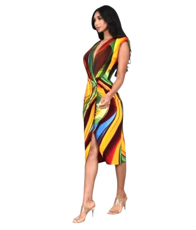 Multicolor Abstract Print Midi Dress