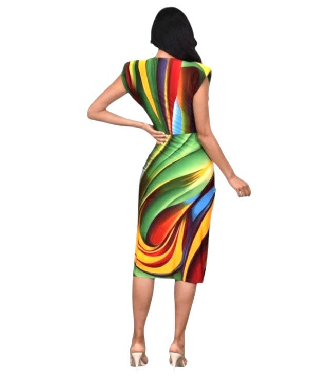 Multicolor Abstract Print Midi Dress