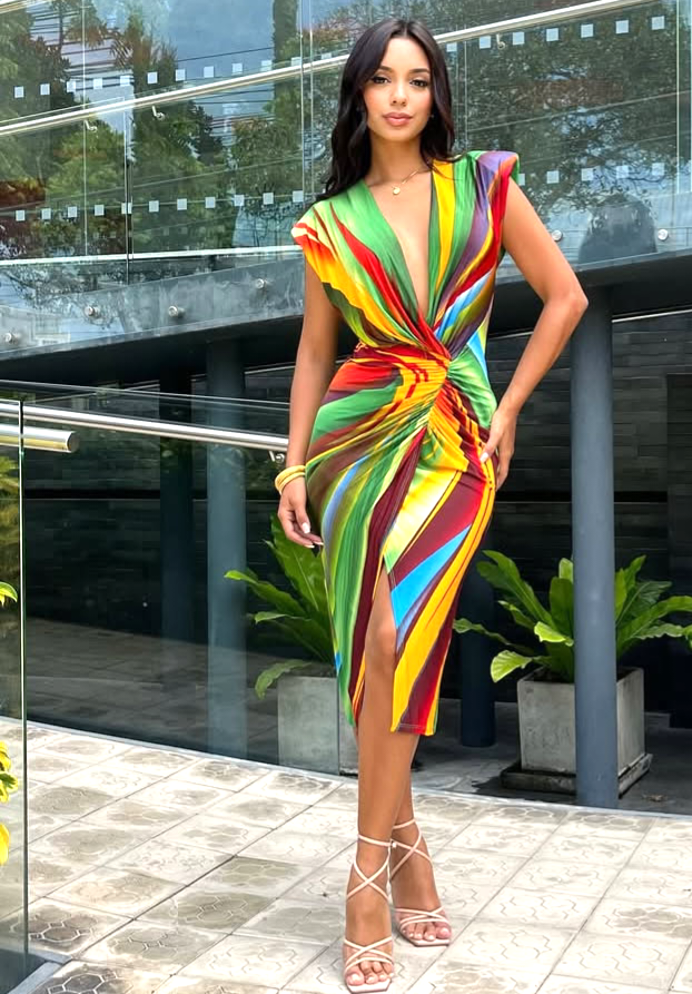 Multicolor Abstract Print Midi Dress