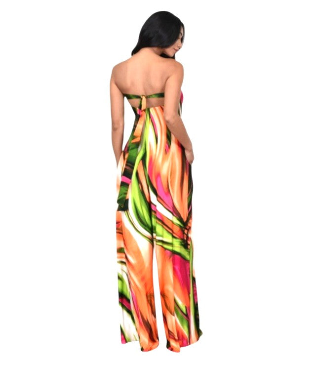 Multicolor Abstract Print Wide Leg Tub Jumpsuit