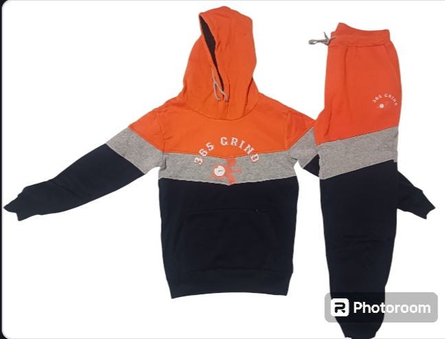 Orange Gray & Navy Blue Hoodie Jogger Set