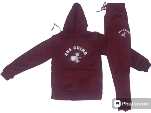 Burgundy & Gray Hoodie Jogger Set