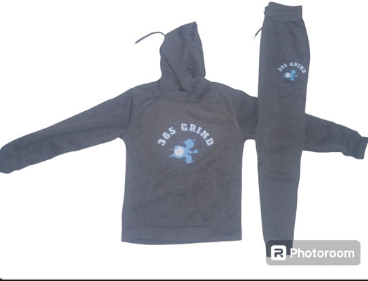 Gray & Sky Blue Hoodie Jogger Set