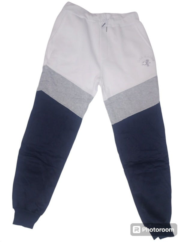 Navy Blue White & Gray Hoodie Jogger Set