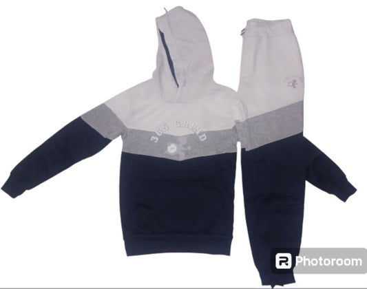 Navy Blue White & Gray Hoodie Jogger Set