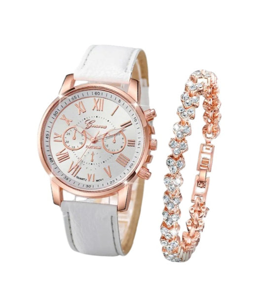 Women's 18k Gold Over Stainless Steel Watch & Bracelet Set