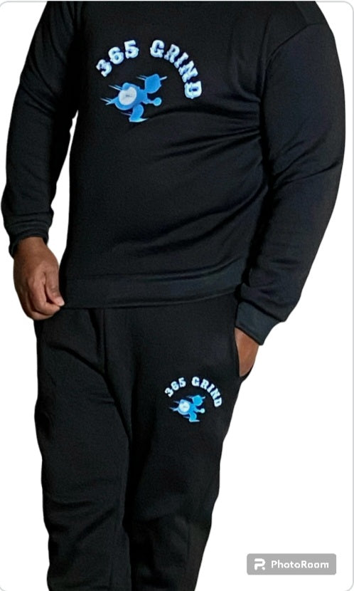 Black & Sky-Blue Long Sleeve Jogger Set