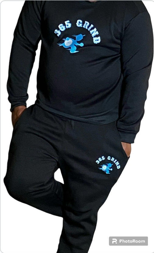 Black & Sky-Blue Long Sleeve Jogger Set