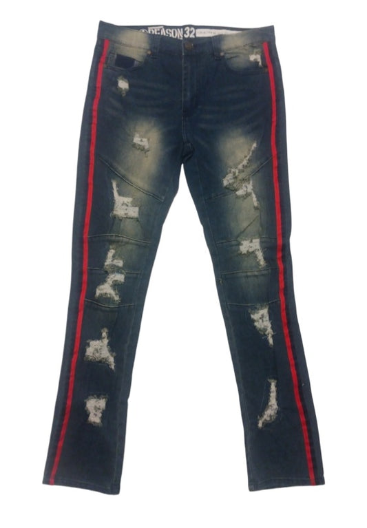 Blue Denim Skinny Jeans with red Line